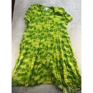 Anna Maxwell Floral Button Up Dress 32W Green Short Sleeve Spring Casual